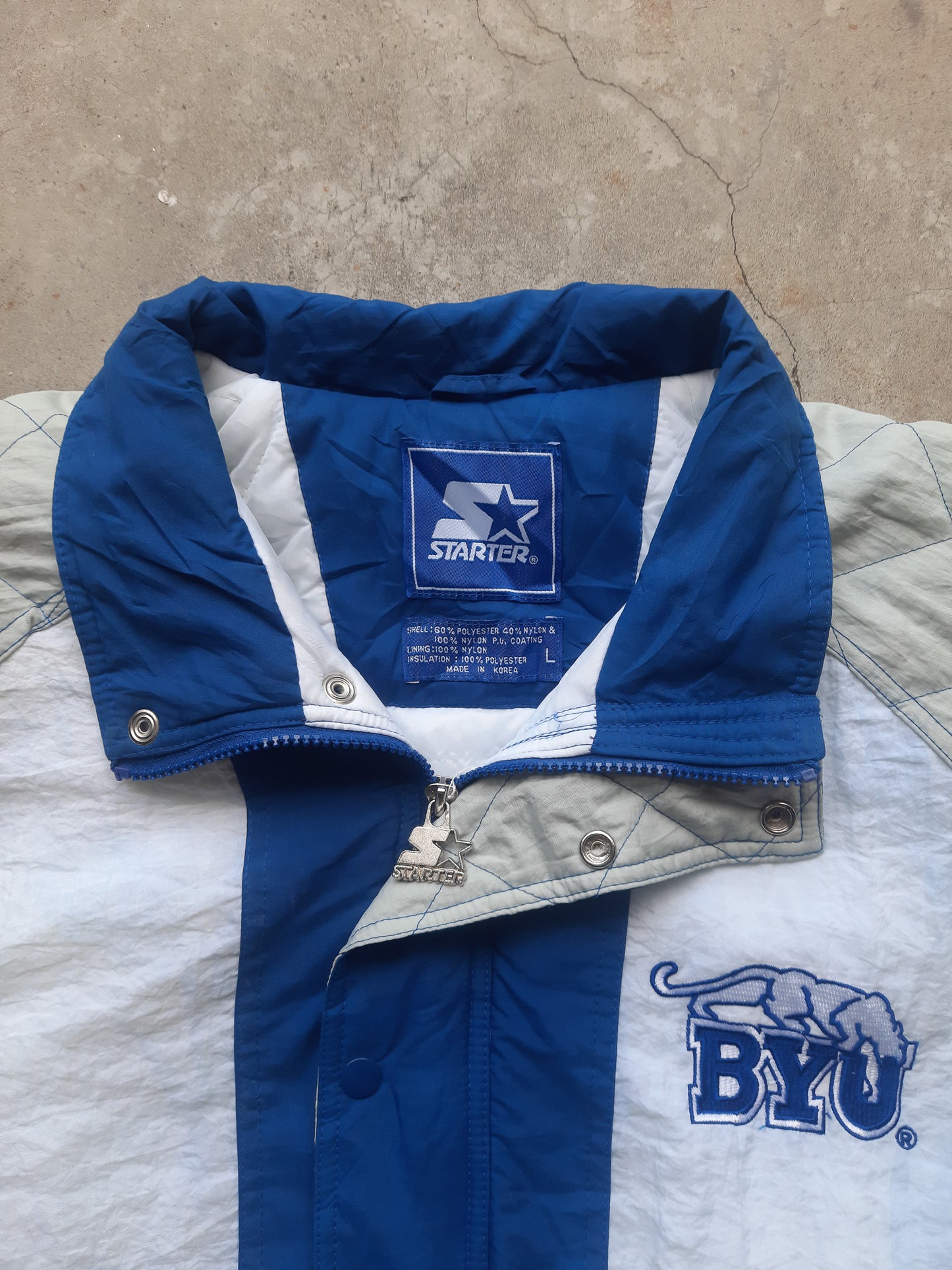 Vintage 90s Starter BYU Cougars NCAA Brigham Young University Puffer Jacket (L)