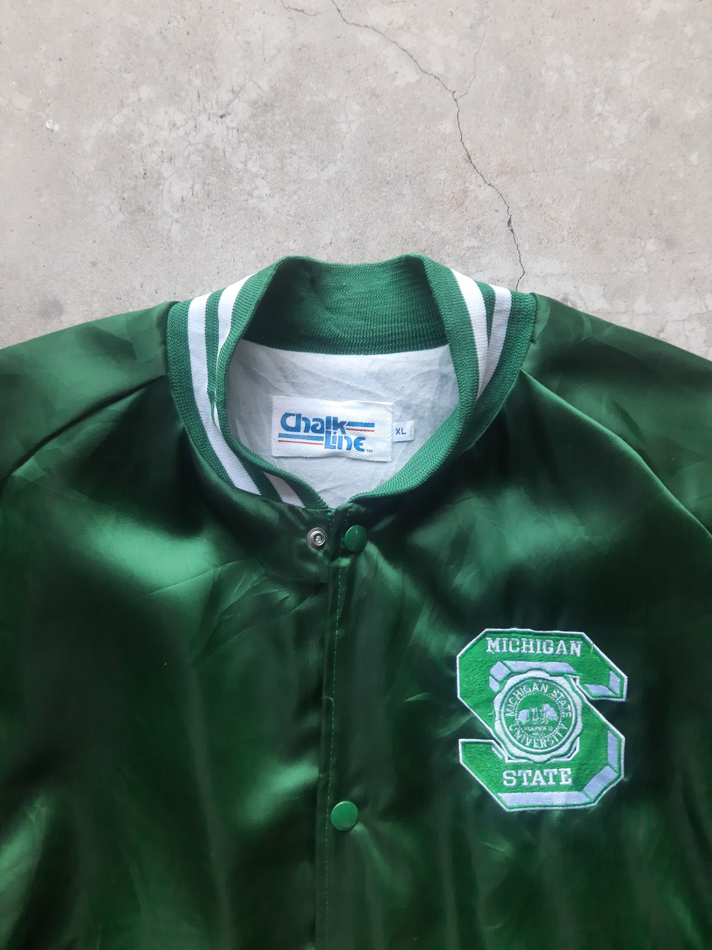 Vintage 80s Chalk Line Michigan State University Satin Jacket (XL)