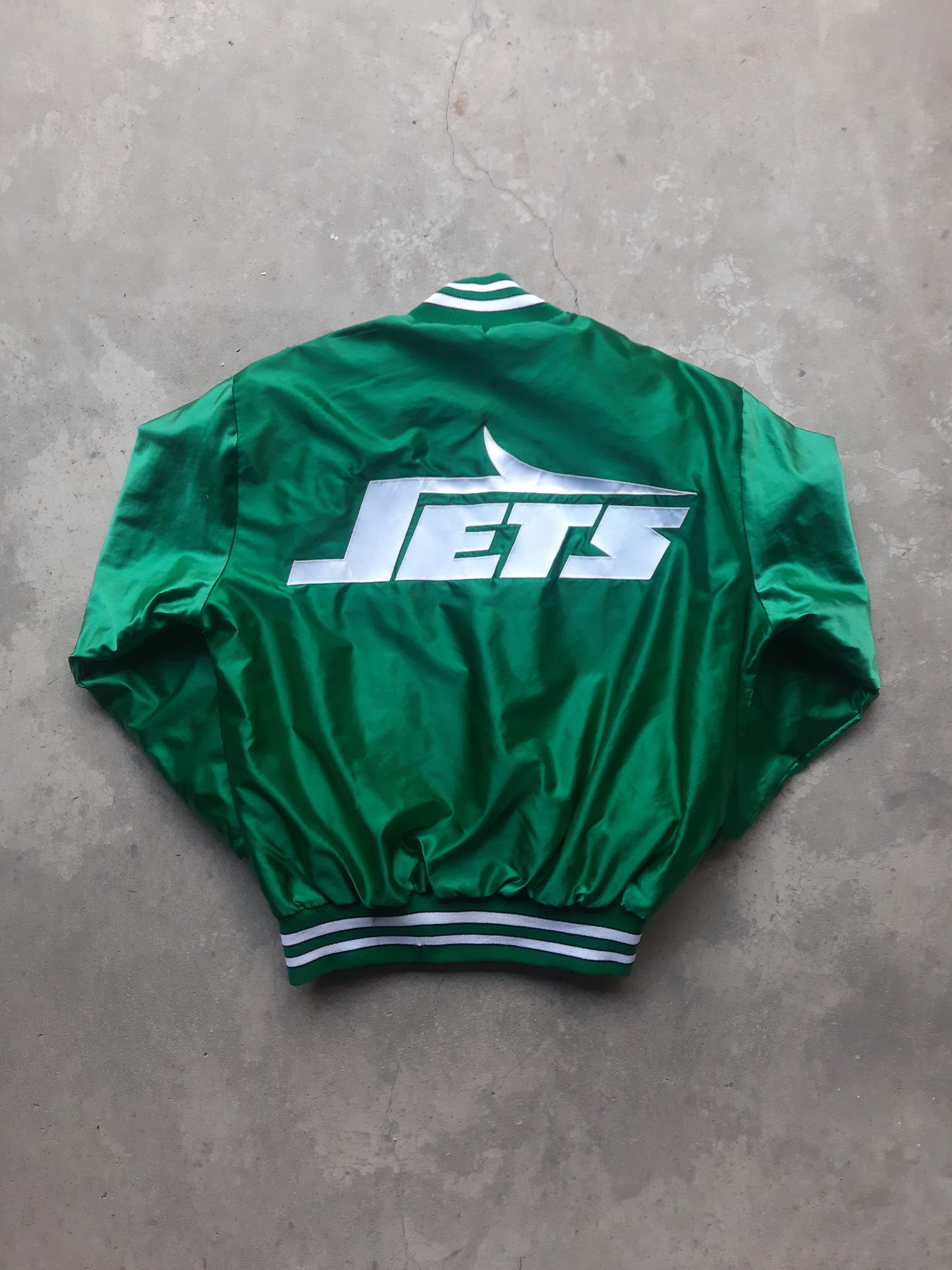 Vintage 80s DeLong New York Jets Satin Varsity Jacket (L)