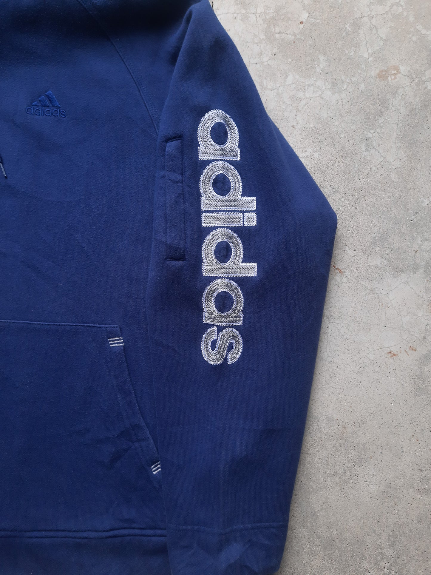 Vintage 90s Adidas Sleeve Spell Out Embroidered Logo Zip Up Heavyweight Hooded Sweatshirt (M)