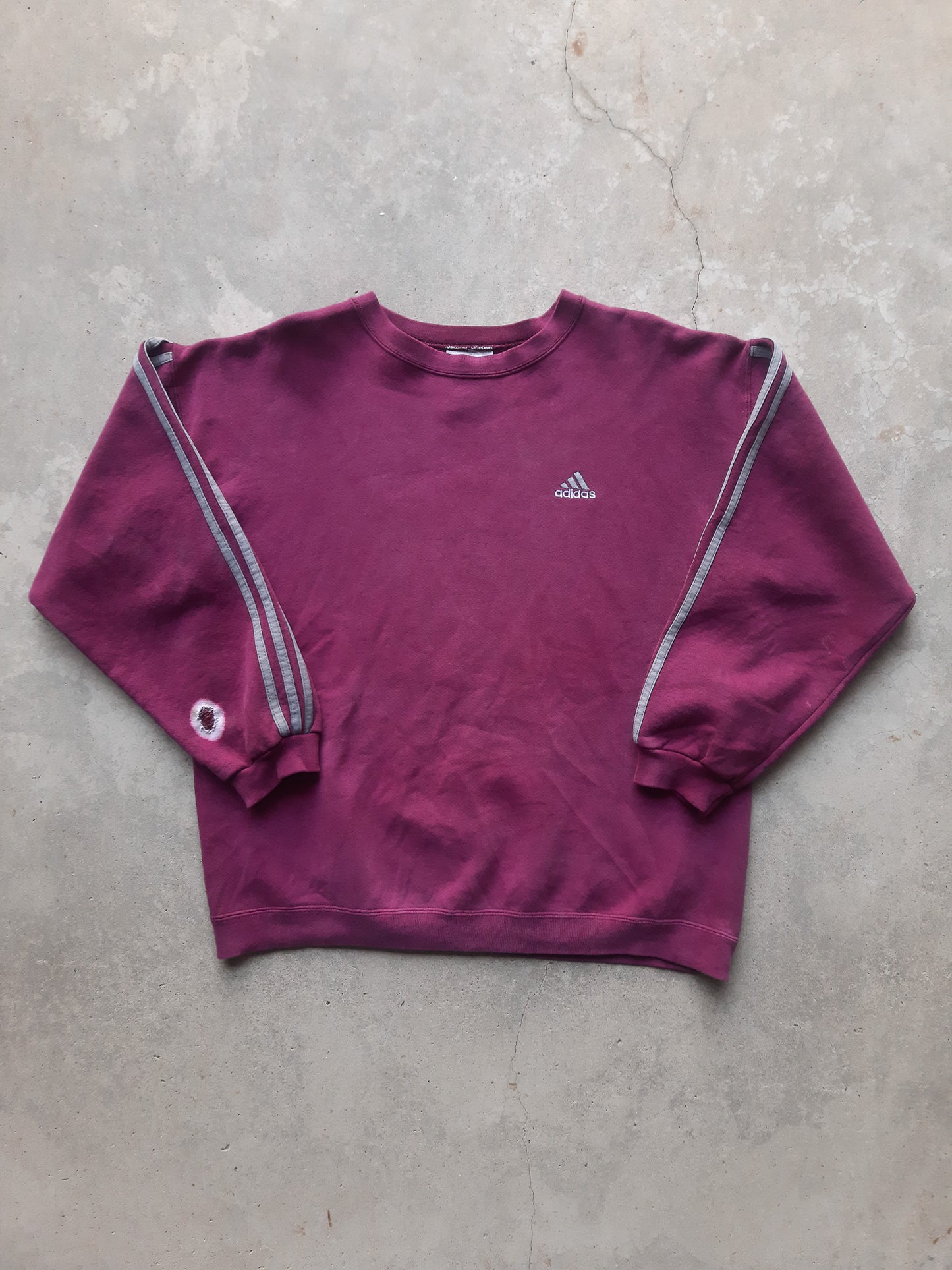 90s Adidas Drop Shoulder Striped Sleeve Embroidered Logo Heavyweight Sweatshirt (M)