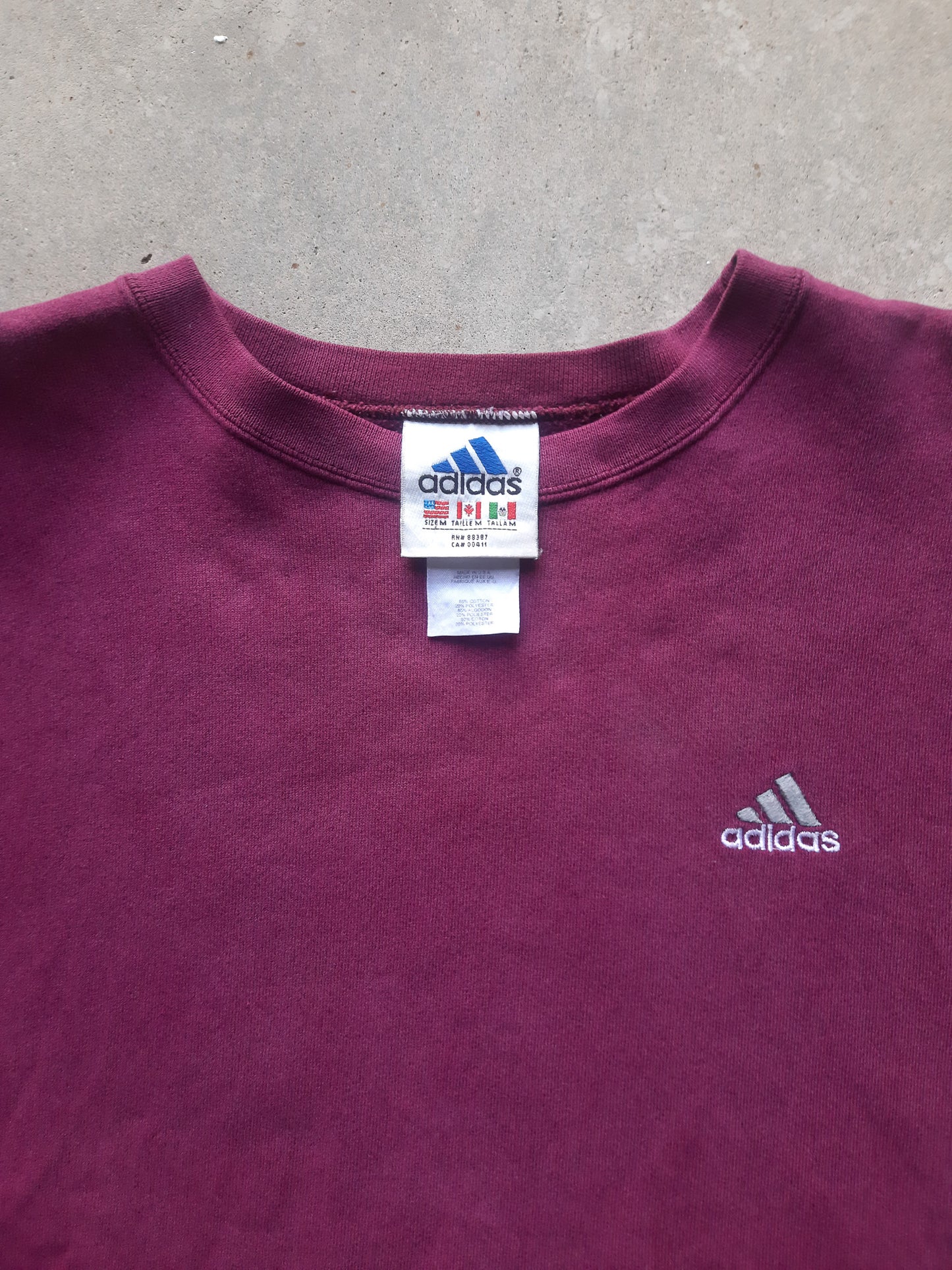 90s Adidas Drop Shoulder Striped Sleeve Embroidered Logo Heavyweight Sweatshirt (M)