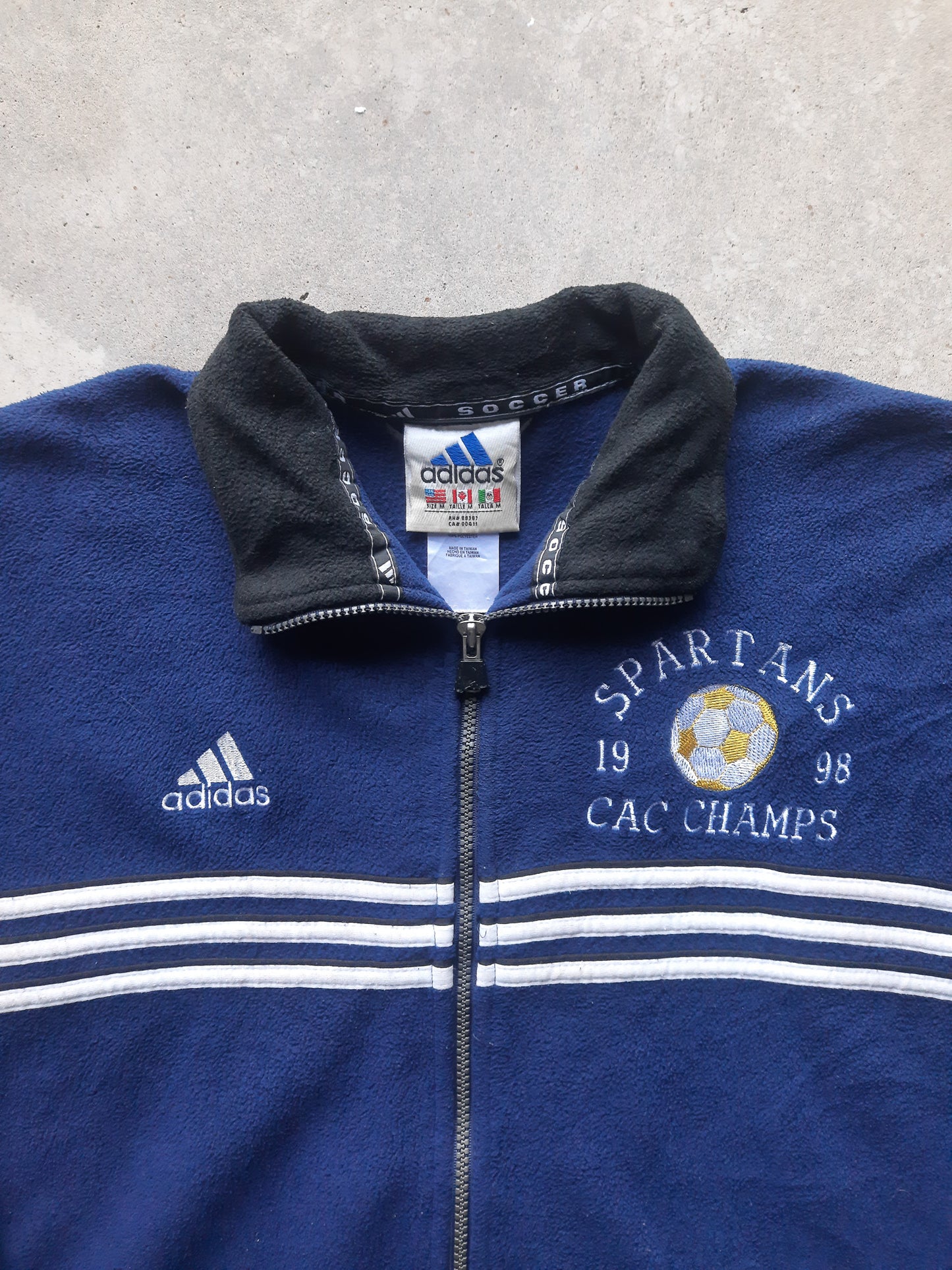 Vintage 90s Adidas Soccer Spartans 1998 CAC Champs Zip Up Fleece (M)