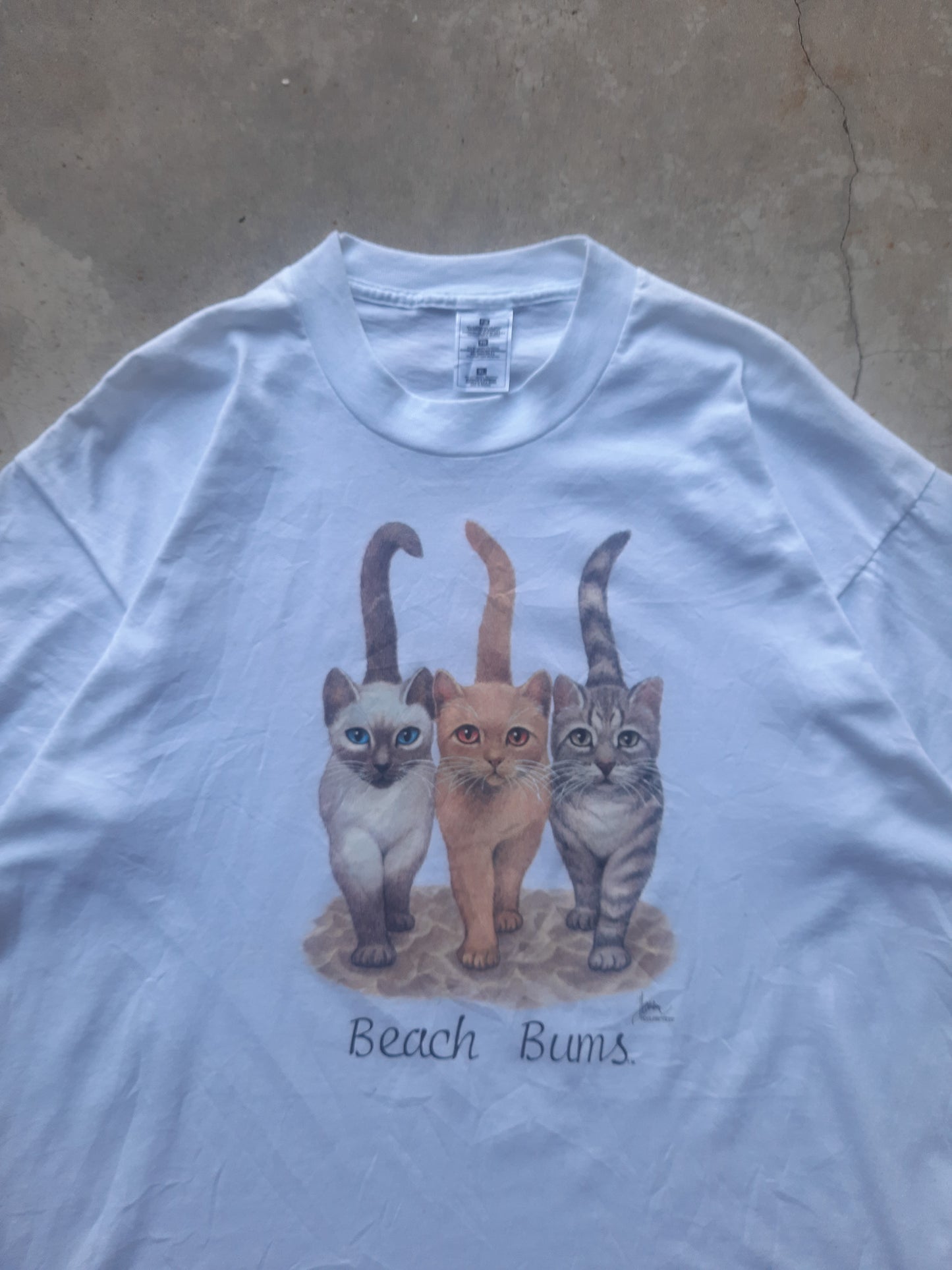 Vintage 90s Bob Harrison Wildside Beach Buns Double Sided Three Cats Art T-Shirt (XL)