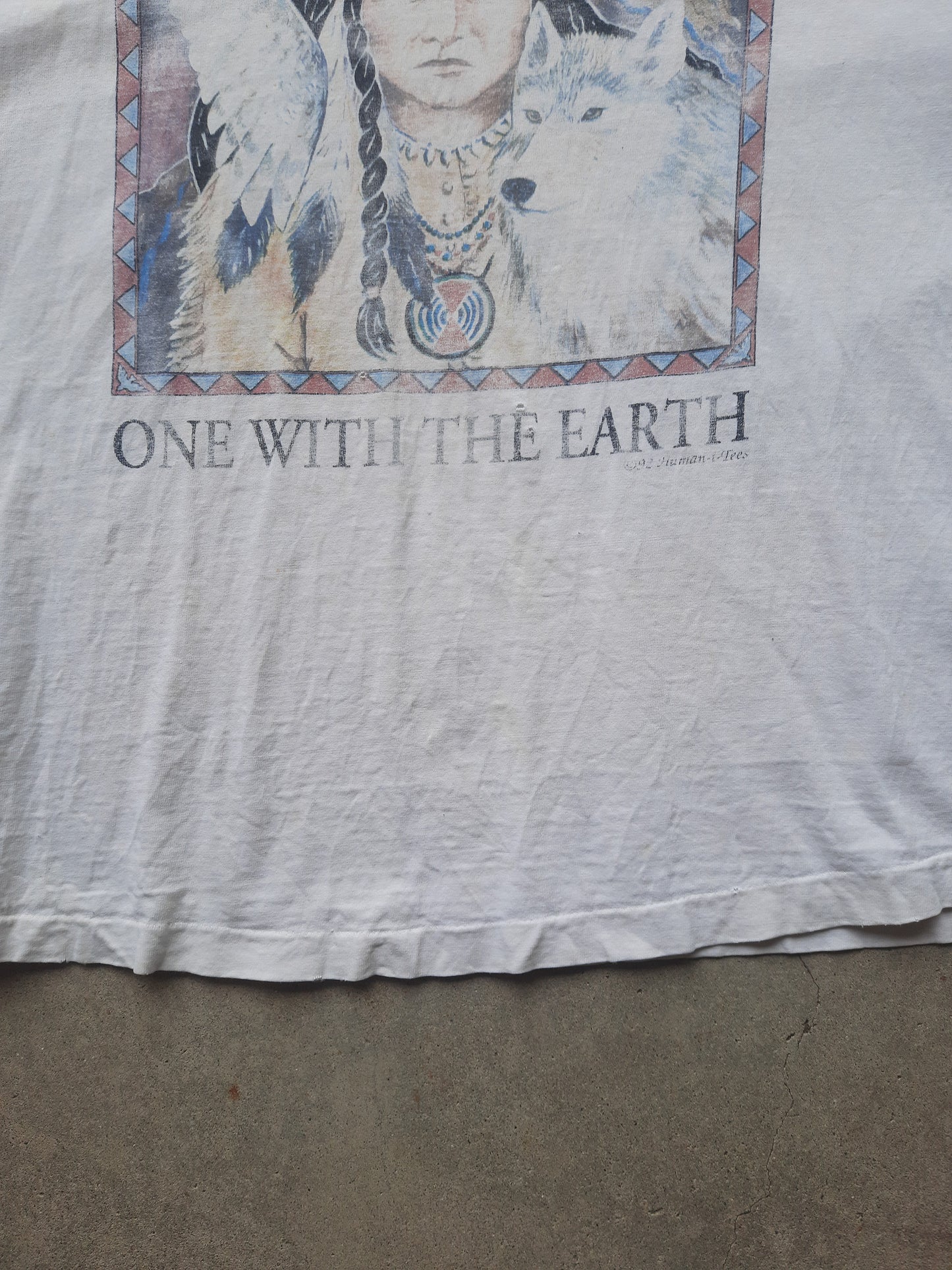 Vintage 1992 Human-i-Tees One With The Earth Native American Art T-Shirt (2XL)