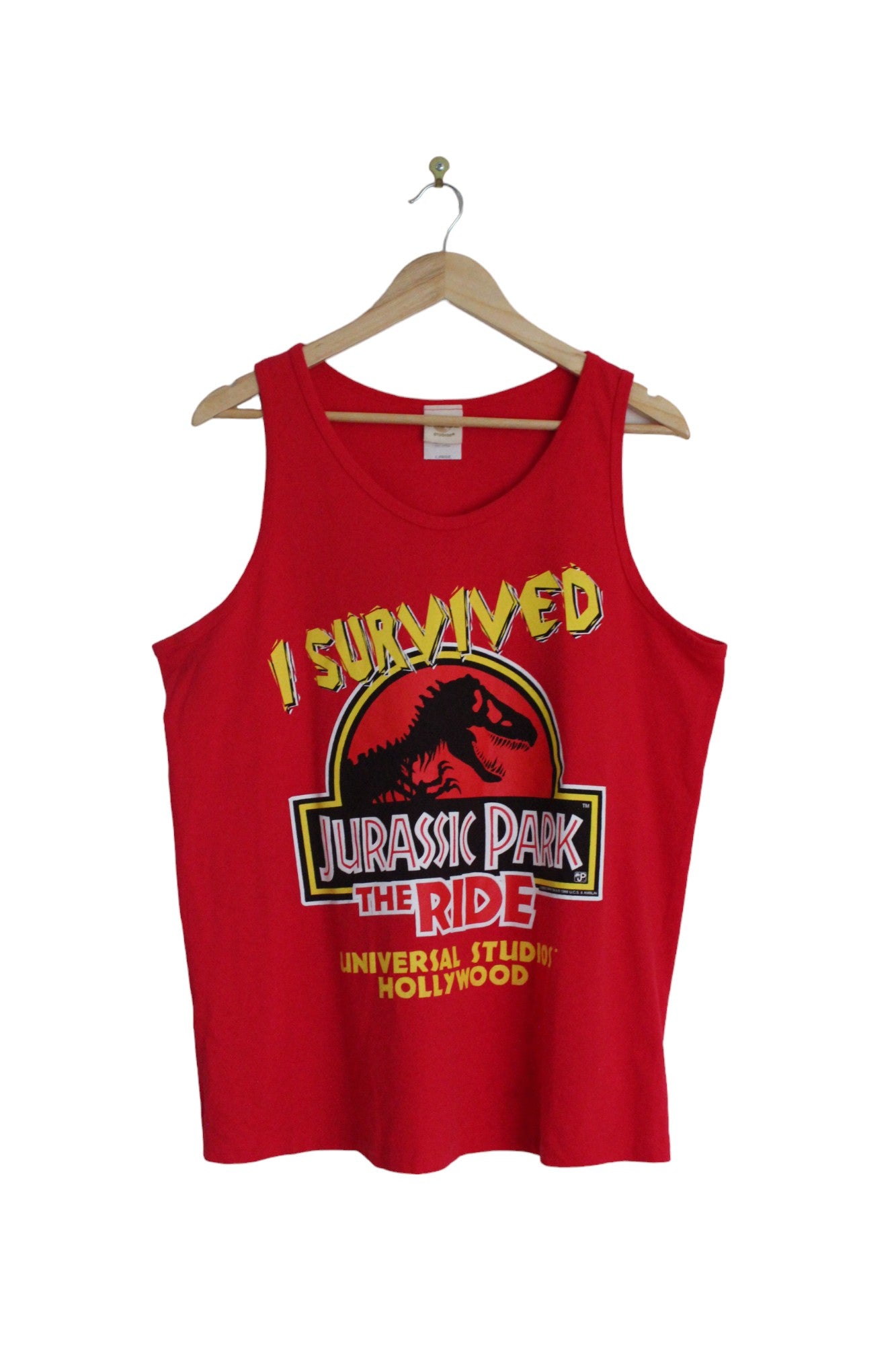 Vintage 1996 Universal Studios 'I Survived JURASSIC PARK' The Ride Singlet (L)