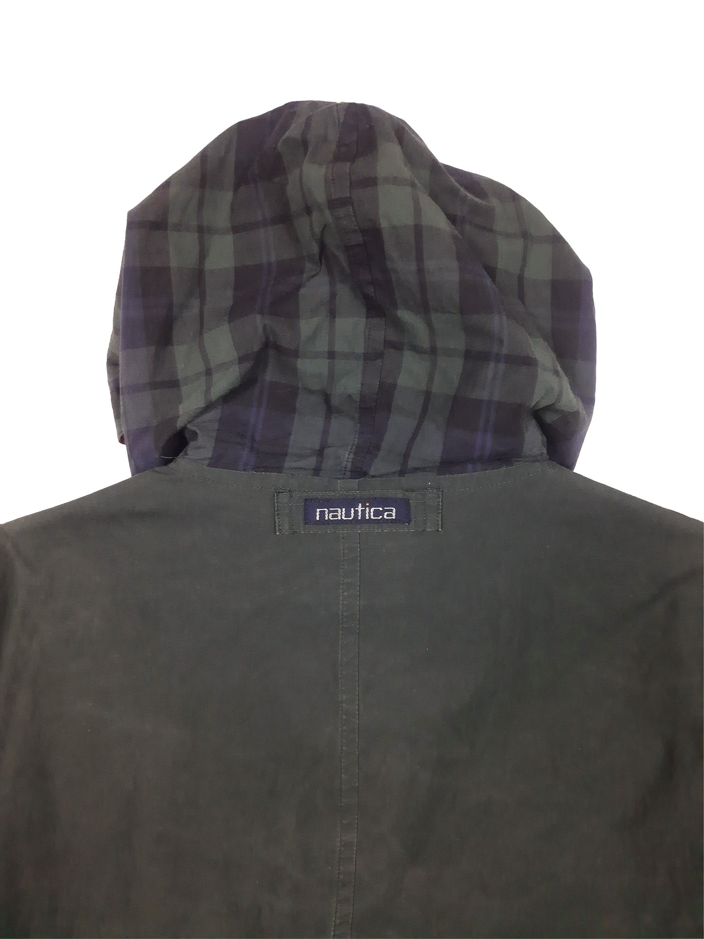 Vintage 90s Nautica Plaid Hooded Windbreaker (L)