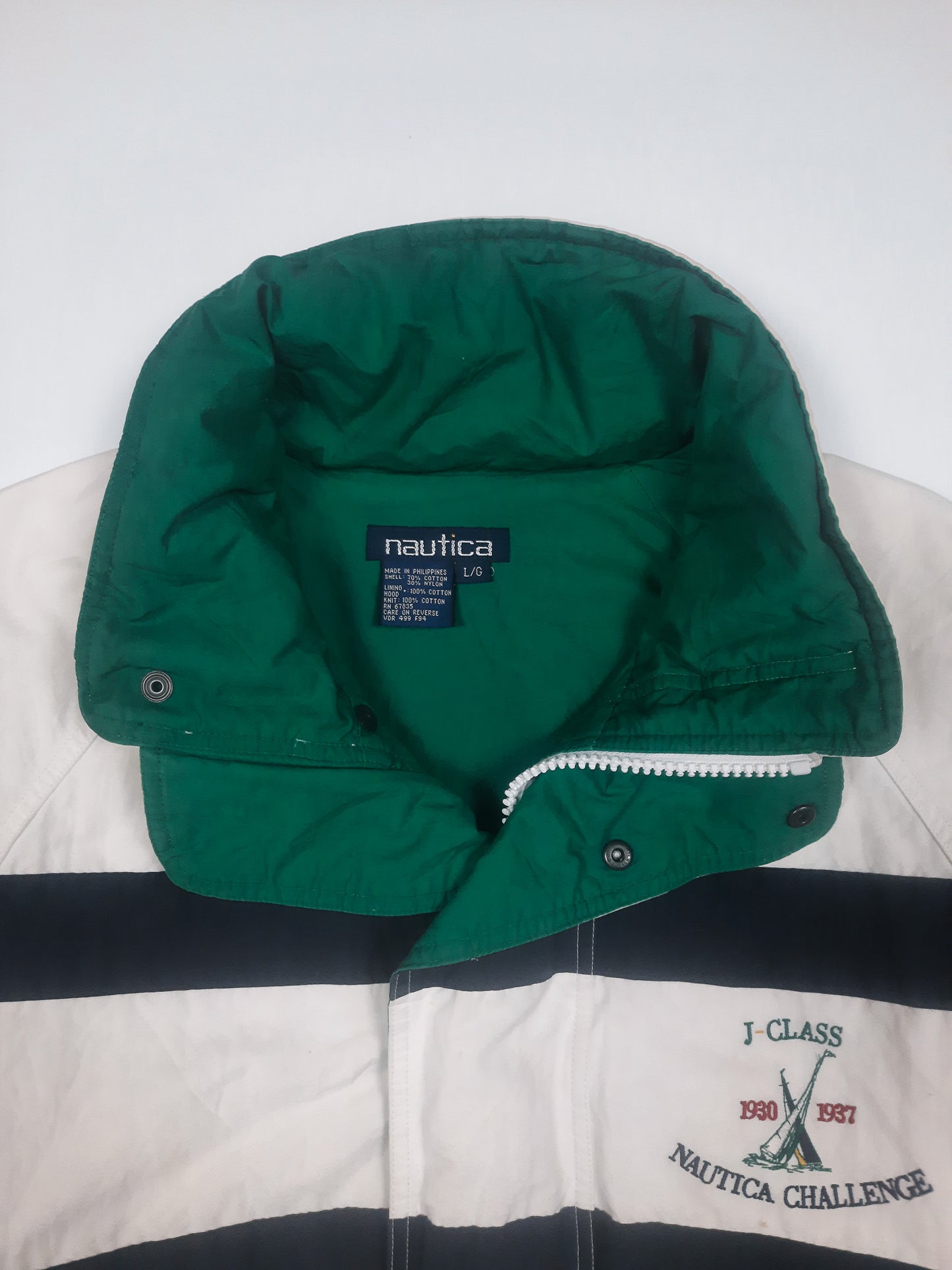 Vintage 90s Nautica Challenge J-Class Striped Sailing Jacket (L)